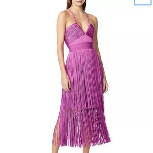 Herve Leger Plunging Strappy Fringe Dress